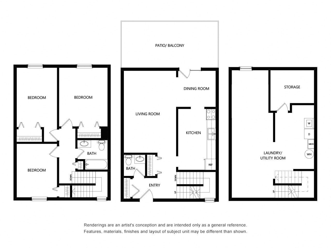 Floor plan for 3 beds, 1.5 baths, 1350 sqft